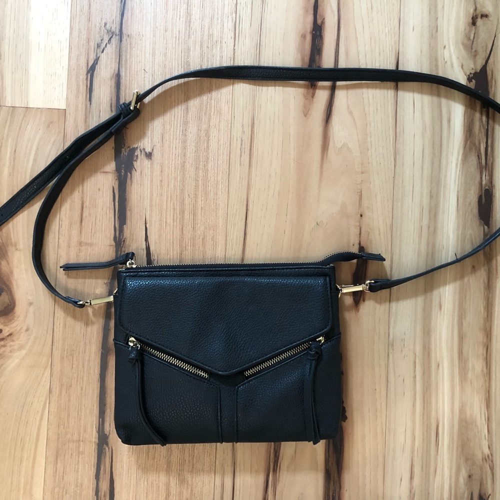 Black Faux Leather Crossbody Bag with Gold Hardware